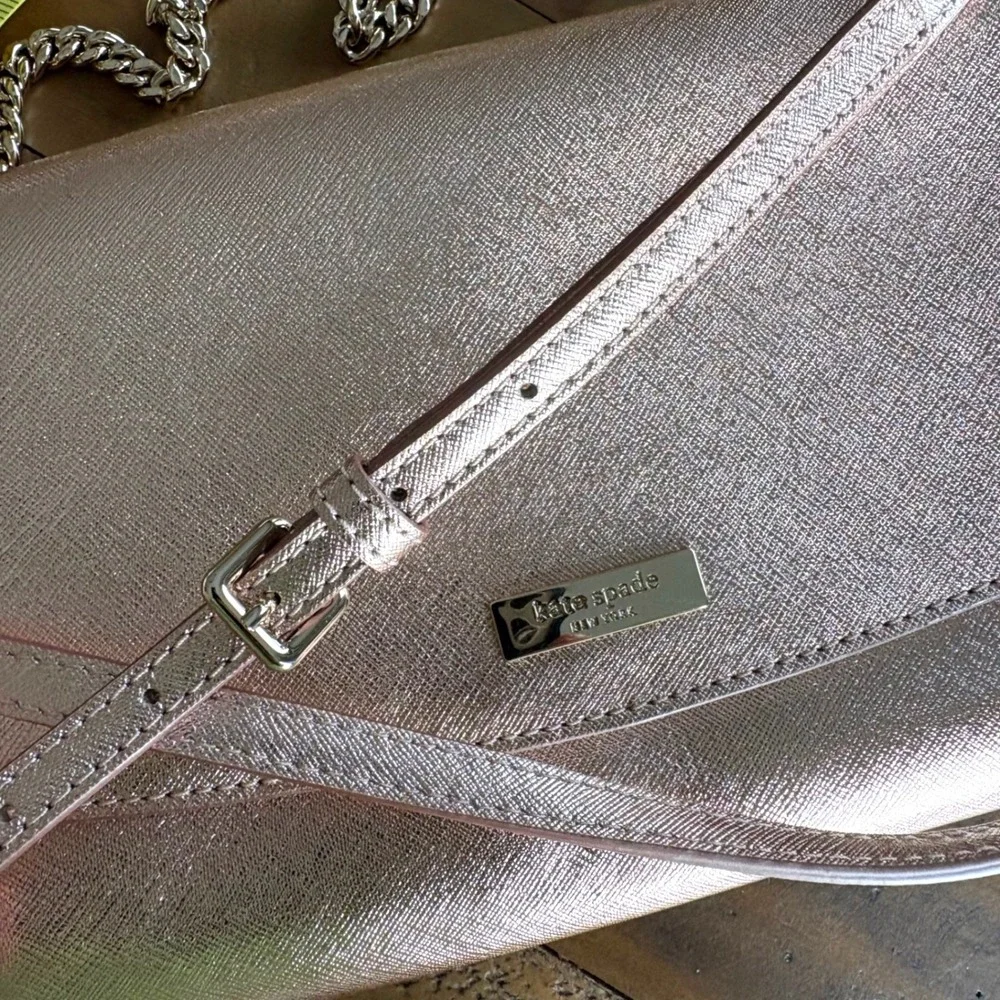 NWOT Kate Spade Rose Gold Metallic Saffiano Leather Crossbody Handbag Purse